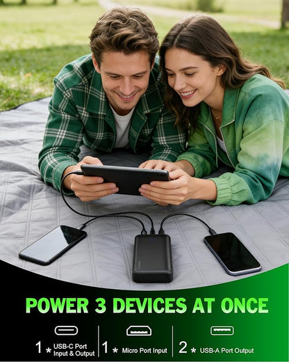 Miady 2-Pack Portable Charger PD 22.5W Power Bank 20000mAh Battery Pack | 74Wh丨Fast Charging丨3 Outputs 2 Inputs丨High Capacity丨Compatible with iPhone 17 iPad Android etc丨for Travel Camping丨Black+Black
