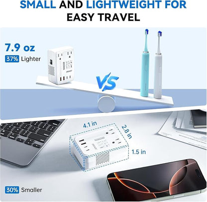 DOACE 350W Travel Voltage Converter US to Europe 220V to 110V Converter for Curling Iron Straightener Converter for European Travel 4 USB Charging Universal Power Plug Adapter UK/AU/US/EU, White