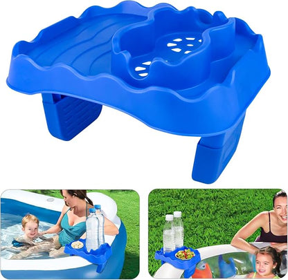 Hot Tub Side Table Tray with 2 Cup Holders, Foldable Drink Holder and Snacks Tray Outdoor Hot Tub Accessories for Inflatable Spa/Pool/Bathtub (Blue)