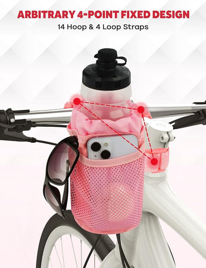 Bike Cup Holder, Water Bottle Holder Handlebar for Bike with Mesh Pockets, Universal Fabric Bicycle Water Bottle Drink Cup Cage for Cruiser Bikes, Scooter, Mountain MTB, Stroller, Wheelchair, Boat
