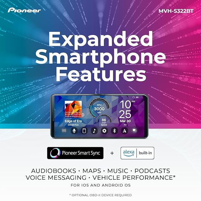 Pioneer MVH-S322BT Bluetooth Car Stereo with USB/AUX Inputs, Smartphone Connectivity, Pioneer Smart Snyc, and Hands-Free Calling for Enhanced in-Car Audio Experience