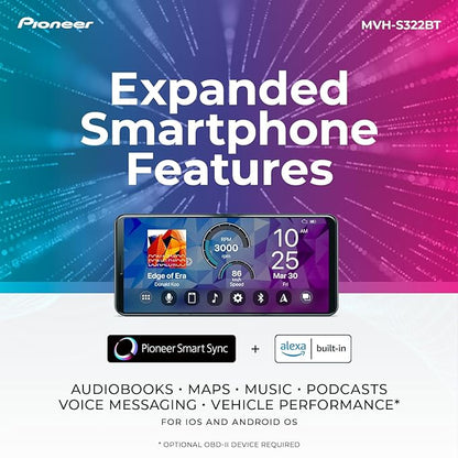 Pioneer MVH-S322BT Bluetooth Car Stereo with USB/AUX Inputs, Smartphone Connectivity, Pioneer Smart Snyc, and Hands-Free Calling for Enhanced in-Car Audio Experience