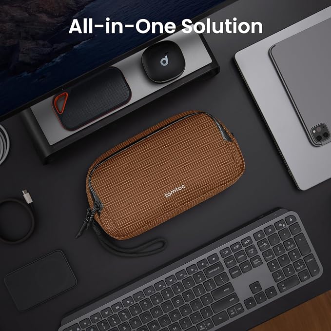 tomtoc Electronic Organizer Travel Case Performance, Dual Compartment Bag | Water Resistant Cable Organization Storage for Charger, Cord, Phone, Hard Drive, Power Bank, Accessories Travel Essentials