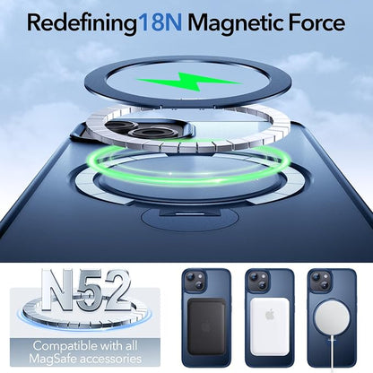 Anqrp 360° All-in-ONE Stand Case for iPhone 14/13 Case with Rotatable Magnetic Kickstand Ring Holder, Compatible with MagSafe, MIL-Grade Shockproof iPhone 14/13 Phone Case Cover, Blue