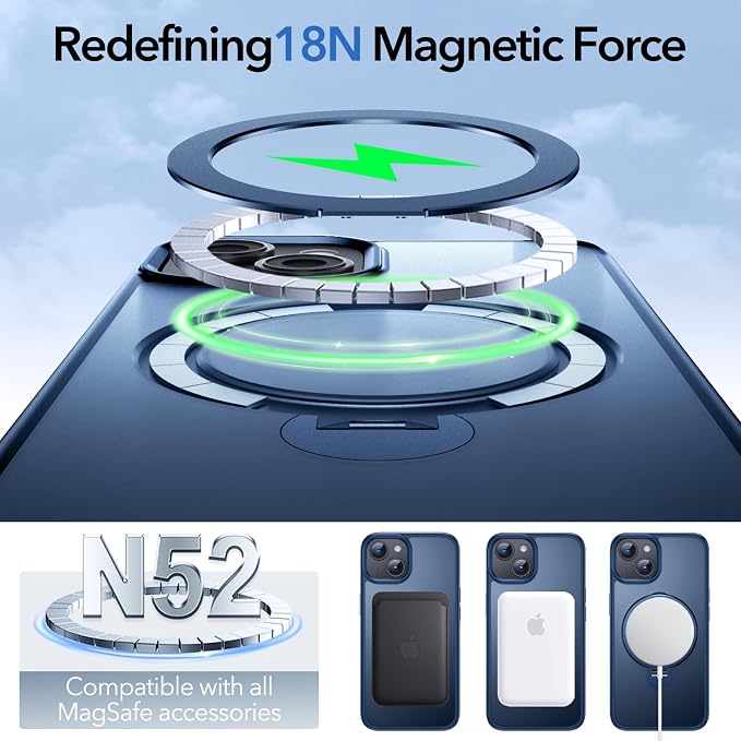 Anqrp 360° All-in-ONE Stand Case for iPhone 15 Case with Rotatable Magnetic Kickstand Ring Holder, Compatible with MagSafe, MIL-Grade Shockproof iPhone 15 Phone Case Cover 6.1" Blue