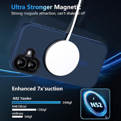 Magnetic Case for iPhone 16 Case [10FT-Grade Drop Tested & Compatible with MagSafe] Translucent Anti-Fingerprint Shockproof Protective Cover 6.1 Inch, Deep Blue