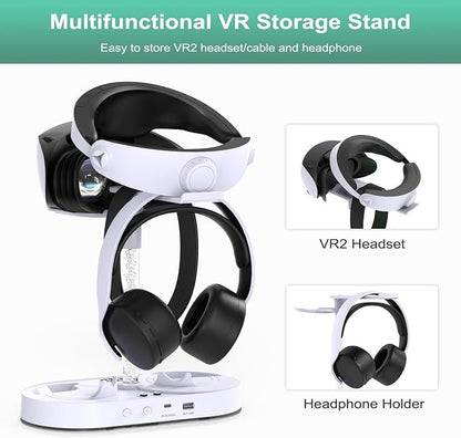 FASTSNAIL Charging Stand for PlayStation VR2, Multifunction Vertical PS VR2 Headset & Sense Controllers Charge Dock Station with 10 RGB Light Modes of Memory, for PS5 VR2 Accessories (RGB Base)