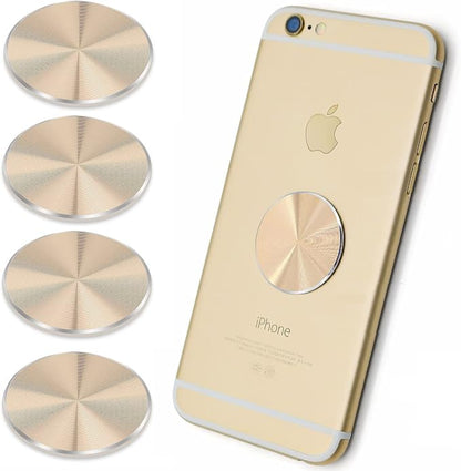 SALEX Cell Phone Metal Plates 4 Pack. Gold Replacement Set for Magnetic Car Mount & Phone Holder. Strong Adhesive Iron Plates for iPhone, Samsung & More