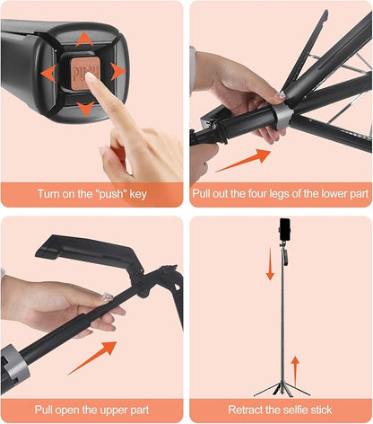 Selfie Stick Phone Tripod - 71 inch Tall Cell Phone Holder with Detachable Wireless Remote and 2 LED Lights for Recording, Video and Picture, Phone Stand for iPhone, Android, Camera & Gopro