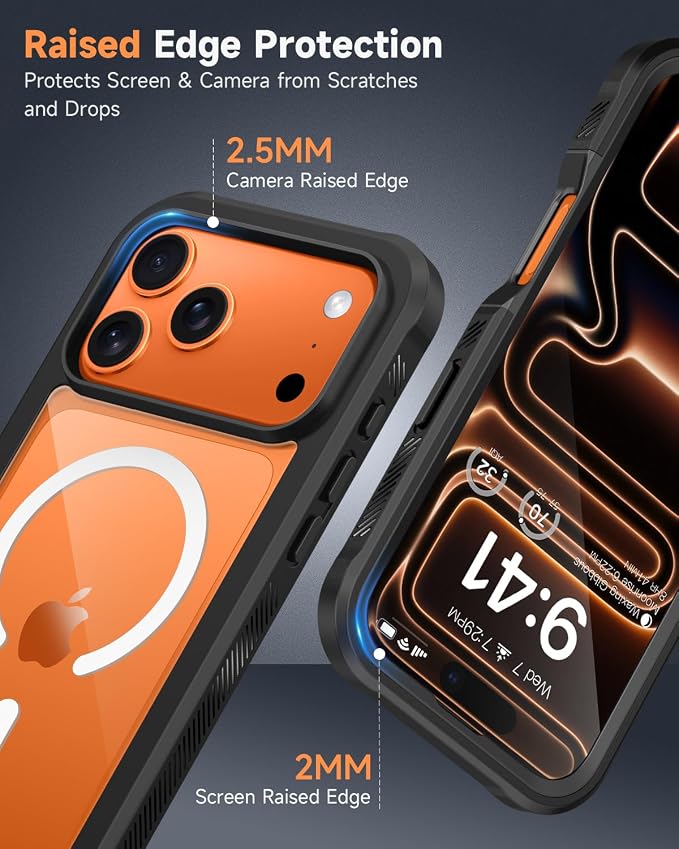 seacosmo for iPhone 17 Pro Case, Full Body Bumper with Built-in 9H Tempered Glass Screen and Camera Lens Protector, Compatible with MagSafe, Shockproof 17 Pro Phone Case, 6.3", Black