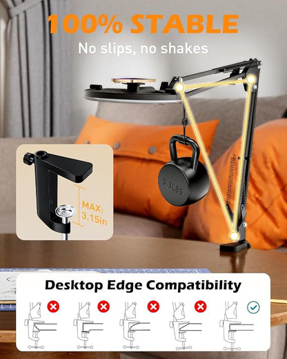 CloudValley Overhead Phone Mount with 10" Ring Light, 5000mAh Magnetic Desktop Tripod with Battery Display, Foldable Portable LED Light with 3 Modes & 10-Level Brightness for Makeup, Selfies, TikTok