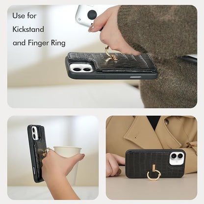 CUSTYPE Compatible with iPhone 17 Wallet Case with Card Holder,180°Ring Holder Kickstand Card Slots Case,PU Leather Protective Case for iPhone 17 6.3 inch-Black