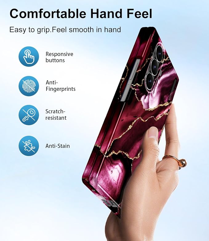 Btscase for Samsung Galaxy Z Fold 7 Case,Built in Front Screen Protector,Gold Glitter Marble Pattern Hard PC Slim Shockproof Full Body Drop Protective Case for Galaxy Z Fold 7 5G, Wine Red