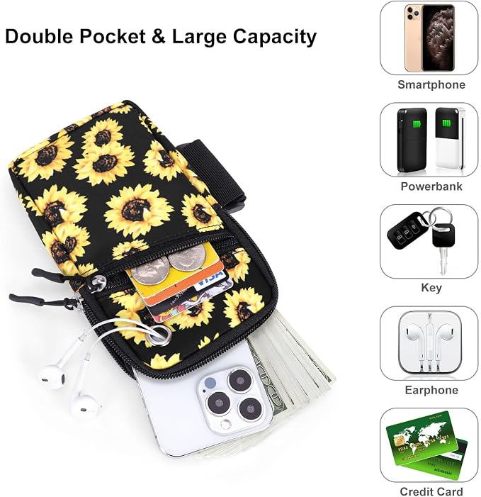 Cell Phone Armbands Pouch for Women Running Bag Compatible with Cellphone 6.28 Inches Full-Screen, Sunflower