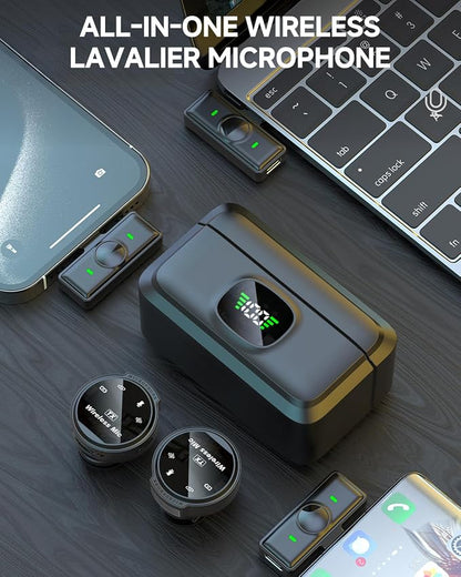 2 Pack Wireless Lavalier Microphone for iPhone 15, Android, USB C, ipad with Adapter Included, Noise Cancellation Mini Lapel Mic for YouTube, Recording, Vlog, Facebook Live Streaming (Pink)