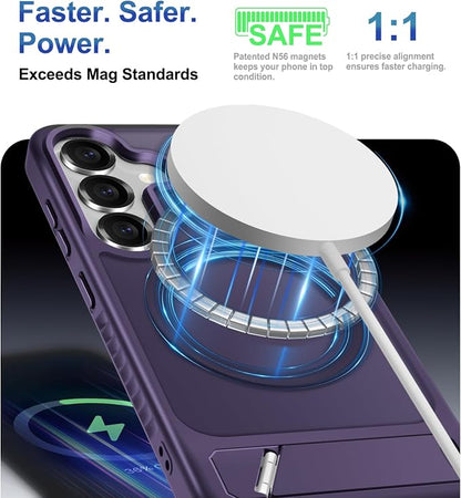 RMOCR for Samsung Galaxy S25 Case with Screen Protector+Lanyard Wrist Strap,Magnetic Translucent Matte Rugged Slim Phone Cover Built in Invisible Kickstand [Fit for MagSafe],2025 Purple