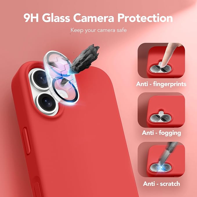 GONEZ Magnetic for iPhone 17 Case, Compatible with MagSafe, [Screen Protector + Camera Lens Protector], Liquid Silicone Anti-Scratch Shockproof Protective Phone Case 6.3 inch, Red