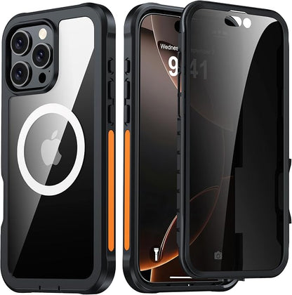 ANTSHARE for iPhone 16 Pro Max Case, with [Built-in Privacy Screen Protector] [Compatible with MagSafe], Anti-Peeping Magnetic Adsorption Full Body Double Protective Case for iPhone 16 Pro Max, Black