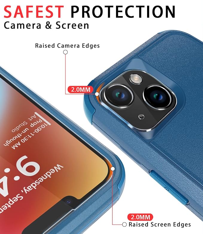 Diverbox for iPhone 14 Case [Shockproof] [Dropproof] [Tempered Glass Screen + Camera Lens Protector],Heavy Duty Protection Phone Case Cover for Apple iPhone 14 (Blue-3in1)