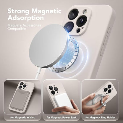 Magnetic for iPhone 16 Pro Max Case, Compatible with MagSafe, [Full Camera Protection][Screen Protector] Silicone Shockproof Protective Phone Case for iPhone 16 Pro Max 6.9", Stone