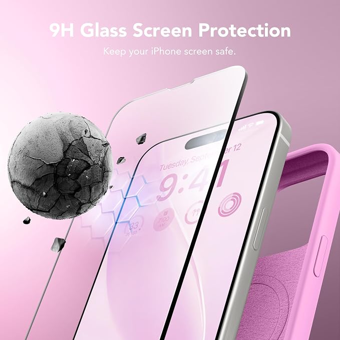 GONEZ for iPhone 15 Pro Max Case Silicone, Compatible with Magsafe, Camera Protector + Screen Protector, Soft Anti-Scratch Microfiber Lining, Liquid Silicone Shockproof Phone Cover, Cherry Blossom