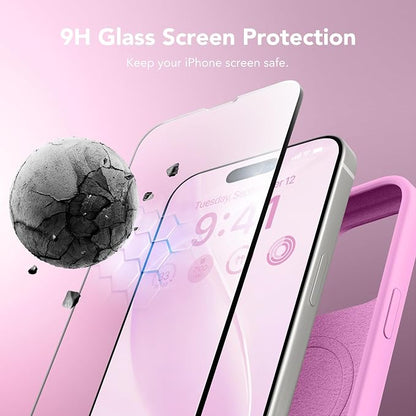 GONEZ Magnetic for iPhone 15 Pro Case, Compatible with MagSafe, [Screen Protector + Camera Lens Protector], Silicone Shockproof Anti-Scratch Protective Phone Case 6.1 inch, Rose Pink