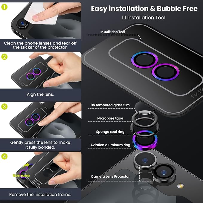 WSKEN for Z Flip 7 Camera Lens Protector Case Cover - Ultra HD Anti-Reflective Tempered Metal Glass Anti Scratch Rear Camera Screen Protector Film for Samsung Galaxy Z Flip 7 5G Accessories,Colorful