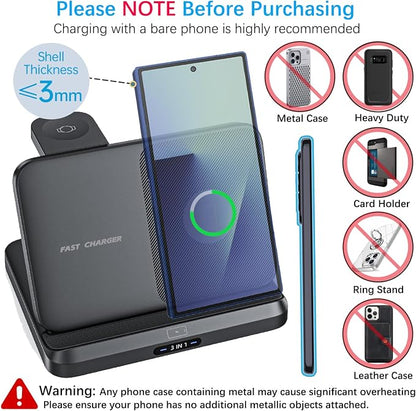 for Samsung Galaxy Z Fold 7 6 5 4 Wireless Charger Station, 3 in 1 Foldable Charging Stand Fast Charging Dock for Galaxy Z Flip 7 6 5 4 / Z Trifold/Galaxy S25/S26 Ultra/Galaxy Watch/Galaxy Buds