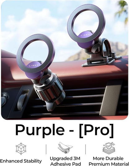 LISEN for MagSafe Car Mount [2026 Strong Magnets] Magnetic Phone Holder for Your Car [Vent&Dash] Magnet Cell Phone Holder Mount Cradle Car Accessories Kits for Men Women Purple