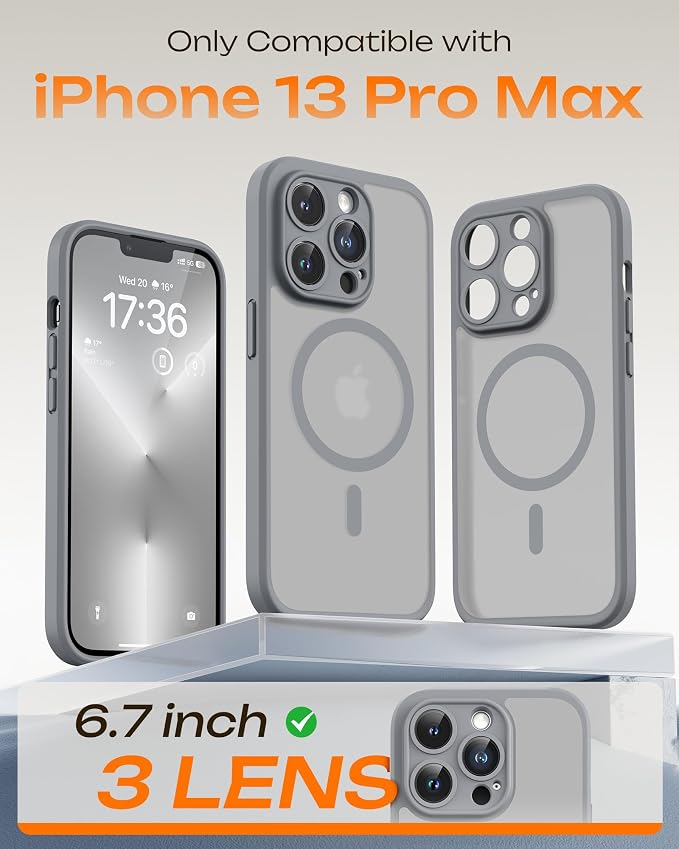 TOCOL for iPhone 13 Pro Max Case, Compatible with Magsafe Charger, Full Camera Protection, Translucent Matte for iPhone 13 Pro Max iPhone Case 6.7 inch (Gray)