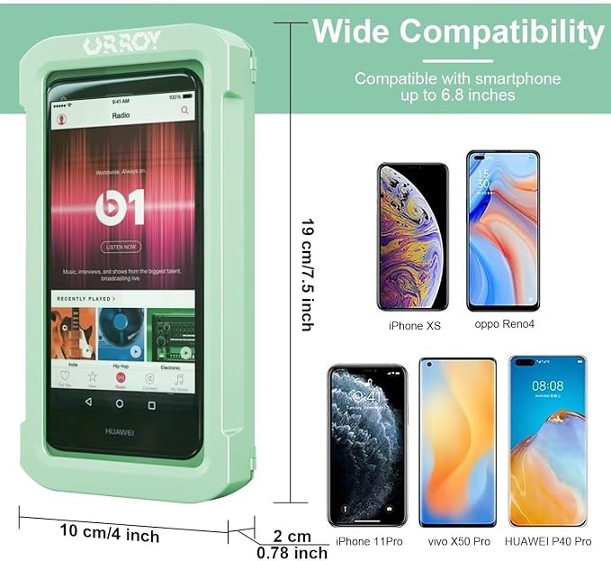 URROY Shower Phone Holder Waterproof, 360° Rotation Shower Phone Case, Anti-Fog High Sensitivity Universal Cover Mount Stand for Bathroom Wall Mirror Bathtub Kitchen, Gift for Men Women Mint Green