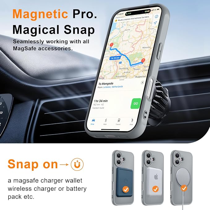 MOCCA Magnetic for iPhone 17 Case, (Compatible with Magsafe) (16FT Military Grade Protection) Full Camera Protection Anti-Fingerprint Slim Translucent Matte Phone Cover 6.3",Titanium Gray