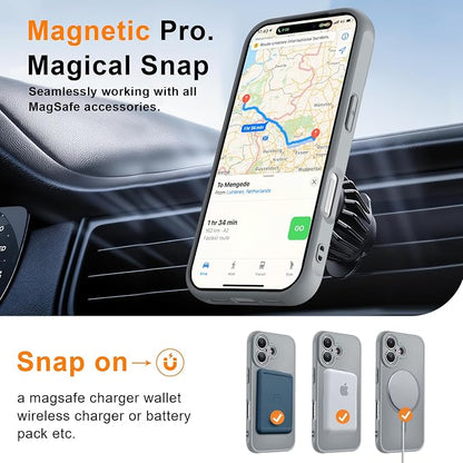 MOCCA Magnetic for iPhone 17 Case, (Compatible with Magsafe) (16FT Military Grade Protection) Full Camera Protection Anti-Fingerprint Slim Translucent Matte Phone Cover 6.3",Titanium Gray