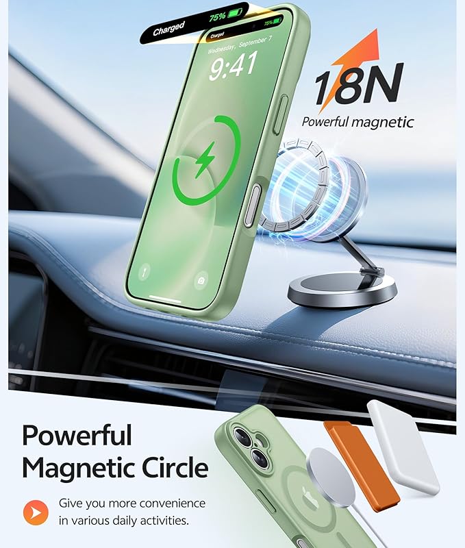 FNTCASE for iPhone 16 Case: [Compatible with Magsafe] Translucent Matte Cases with [Full Camera Protection] [Screen Protector] Military Grade Shockproof Protective Phone Cover - Light Moss