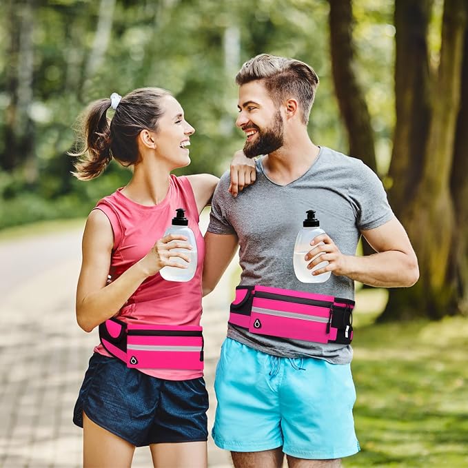 Running Belt with Water Bottle Holder, Plus Size Designer Waterproof Fanny Pack for Women Girls Kids iPhone Cell Phone Pouch, Waist Bag for Hiking,Runner,GYM,Workout,Sport Bum Hip Bags Pink