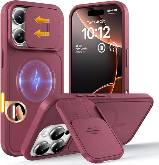 TOCOL for iPhone 16 Pro Max Case with Slide Camera Cover, Kickstand and Camera Control Button, Fit for MagSafe, Rugged Solid Phone Case, Non-Slip, Drop Protection, Wine
