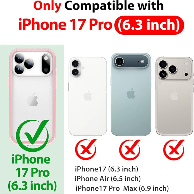 SPORTLINK for iPhone 17 Pro Waterproof Case - Built in Screen Protector Rugged/Dustproof/Full Body Shockproof/Dropproof/IP68 Underwater for iPhone 17 Pro Case 6.3 inch Pink/Frosted Clear