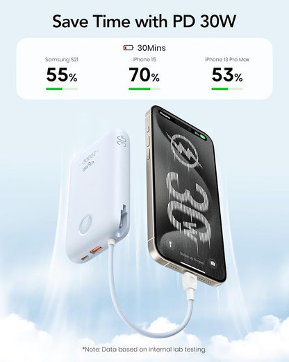 VIYISI Portable Charger 20000mAh 30W Fast Charging with 2 Cables | Power Bank with Built-in USB C & Lighting Cables, Compact Battery Pack Compatible with iPhone 17 16 15 Pro Max iPad, iPod
