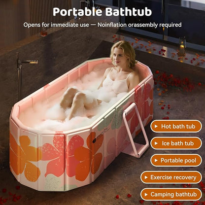 Portable Foldable Bathtub, Freestanding Bathtub No Installation, Bathroom SPA Soaking Bath Tub, Shower Stall Collapsible Hot & Ice Bath for Indoor Outdoor (Pink, ‎47.2"L x 21.6"W x 19.6"H)