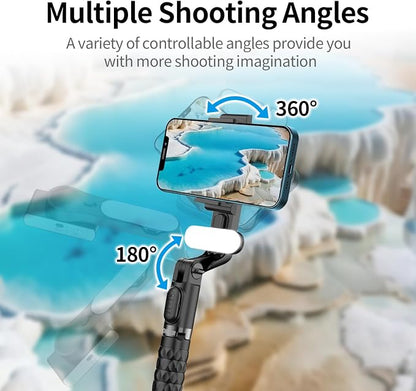TOALLIN Selfie Stick with Light for Smartphone, Gimbal Stabilizer with Remote, Retractable and Foldable Phone Tripod for iPhone & Android, Video Recording, Streaming, Vlogging