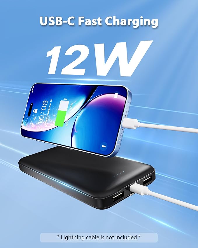 Miady 2-Pack Portable Charger 10000mAh Power Bank Battery Pack for Travel | 37Wh丨Dual USB丨3 Outputs 2 Inputs丨Slim丨Compatible with iPhone 17 16 Galaxy S24 Android Tablets etc丨Flight-Safe丨Black+White