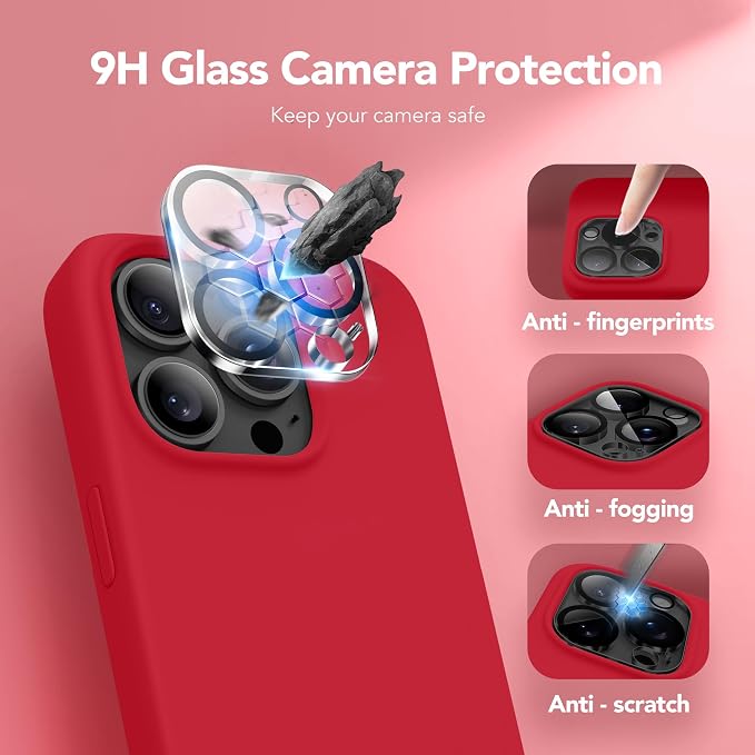 GONEZ for iPhone 15 Pro Max Case Silicone, Compatible with Magsafe, Camera Protector + Screen Protector, Soft Anti-Scratch Microfiber Lining, Liquid Silicone Shockproof Phone Cover, Red