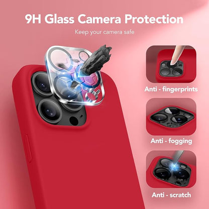 GONEZ for iPhone 15 Pro Max Case Silicone, Compatible with Magsafe, Camera Protector + Screen Protector, Soft Anti-Scratch Microfiber Lining, Liquid Silicone Shockproof Phone Cover, Red