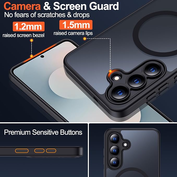 MOZOTER for Samsung Galaxy S25 FE Case,[Compatible with MagSafe] Black | [12Ft Military Dropproof][2*Screen Protector] Translucent Shockproof Holsters Case for S25 FE-White