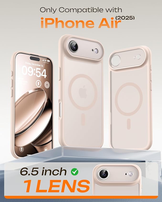 TOCOL for iPhone Air Case, Compatible with Magsafe Charger, Full Camera Protection, Drop Protection, Translucent Matte Phone Case for iPhone 17 Air 6.5 inch (Desert)