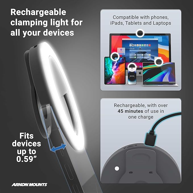 ARKON Mounts Remarkable Creator Pro+Plus, Phone Holder and Tablet Mount for Content Creation, Includes LED Phone Clip On Light, Teal Extension Pole, for Content Creators, Live Streamers & More