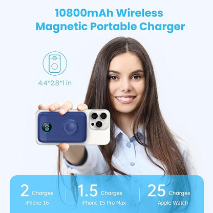 Magnetic Portable Charger with Apple-Watch Charger,10800mAh 25W PD Fast Charging Wireless Power Bank,4 Outputs Travel Essential Battery Pack for Magsafe,iPhone 17/17 Pro Max/16/15/14/13/12 All Series