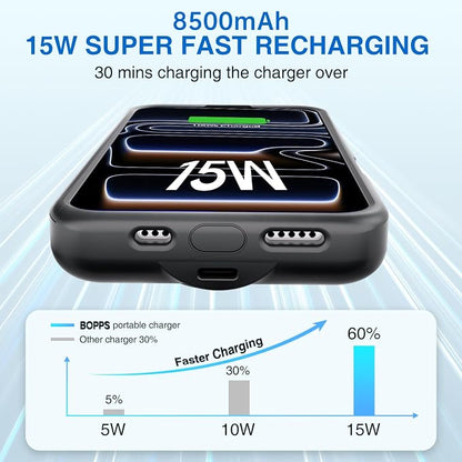 BOPPS Battery Case for iPhone 17 Pro 【2026 New】 Powerful 8500mAh Portable Charger Case 360°Protection Rechargeable Extended Charging case for iPhone 17 Pro 6.3inch,(Black)