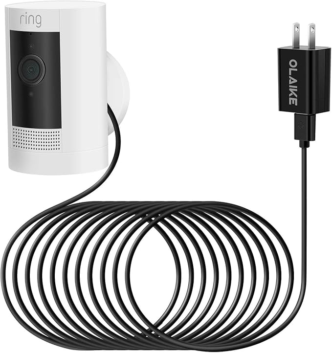 OLAIKE 8m/26ft Indoor/Outdoor Power Adapter for Ring Stick Up Cam Battery 3rd Gen/2nd Gen/Plug-in, Ring Spotlight Cam Battery, Weatherproof Cable Continuously Charge Camera (No Camera), Black