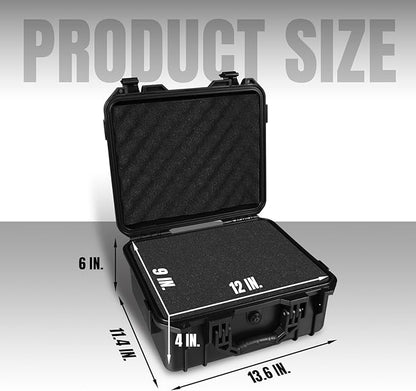 Jack Boss Hard Case, 13.6 x 11.4 x 6 Inch Portable Weather Waterproof Protective Camera Case with Customizable Foam, Fit Use of Drones, Camera, Equipments，Black